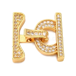 Brass Micro Pave Clear Cubic Zirconia Fold Over Clasps, Real 18K Gold Plated, 24mm(KK-P291-13G)