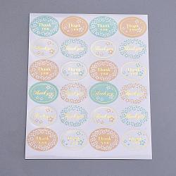 1 Inch Thank You Sticker, DIY Label Paster Picture Stickers, Oval with Word Thank You and Flower Pattern, Colorful, Sticker: 35x25mm, about 24pcs/sheet(AJEW-L053-04)
