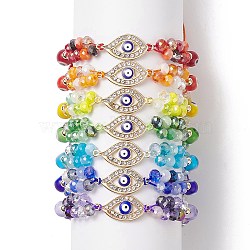 7Pcs 7 Color Lampwork Evil Eye & Glass Braided Bead Bracelets Set, Crystal Rhinestone Horse Eye Link Bracelets for Men Women, Mixed Color, Inner Diameter: 1-3/4~3-7/8 inch(4.4~9.8cm), 1Pc/color(BJEW-JB08907)
