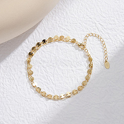 S925 Sterling Silver Multi-strand Bracelets for Woman, Double Chains, with S925 Stamp, Flat Round, Real 14K Gold Plated, 6-1/4 inch(16cm)(BJEW-H622-03G)