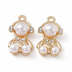 ABS Plastic Imitation Pearl Pendants, with Alloy Findings and Rhinestones, Bear Charm, Golden, 19.5x11x7mm, Hole: 1.4mm(PALLOY-K259-06G)