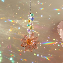 Glass Flower Hanging Ornaments, Window Rainbow Maker Hanging Suncatcher for Home Garden Porch Decoration, Salmon, 340mm(PW-WG84321-04)