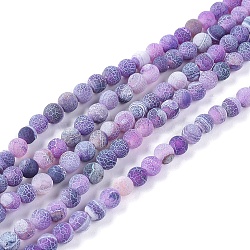 Natural Weathered Agate Beads Strands, Dyed & Heated, Frosted, Round, Medium Purple, 6mm, Hole: 1.2mm, about 62pcs/strand, 13.77 inch(35cm)(X-G-L534-01-6mm)