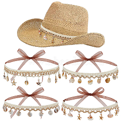 4Pcs Cotton Thread & Linen & Shell Hat Bands, with Organza Ribbon, Mixed Color, 1070mm(OHAR-OC00002)