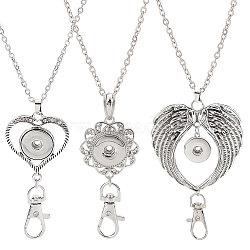 DIY Wing & Heart & Flower Snap Button Office Lanyard Making Kit, Including 3Pcs Alloy Snap Pendant Making, 3Pcs 304 Stainless Steel Cable Chains Necklaces with Clasps, Platinum & Stainless Steel Color, 749mm(DIY-SC0020-99)