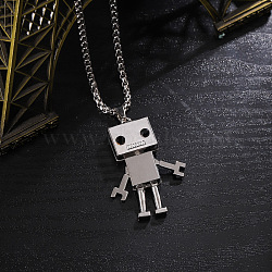 Alloy Robot Pendant 201 Stainless Steel Box Chain Necklaces, Platinum & Stainless Steel Color, 27.56 inch(70cm)(FS-WG372FC-02)
