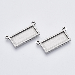 201 Stainless Steel Pendant Cabochon Settings, Plain Edge Bezel Cups, Rectangle, Stainless Steel Color, Tray:10x25mm, 16x33.5x2mm, Hole: 1.8mm(X-STAS-R101-07)