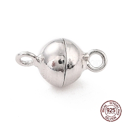 Anti-Tarnish Rhodium Plated 925 Sterling Silver Magnetic Clasps, Round, Platinum, 12x7x7x7mm, Hole: 1.5mm(STER-A001-02B-P)