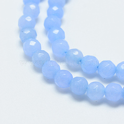 Natural White Jade Bead Strands, Dyed, Faceted, Round, Cornflower Blue, 4mm, Hole: 1mm, about 88~89pcs/strand, 14.37~14.57 inch(36.5~37cm)(G-R344-4mm-05)