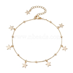 304 Stainless Steel Star Charm Anklets with Brass Satellite Chains, Golden, 9 inch(22.7cm)(AJEW-AN00549)