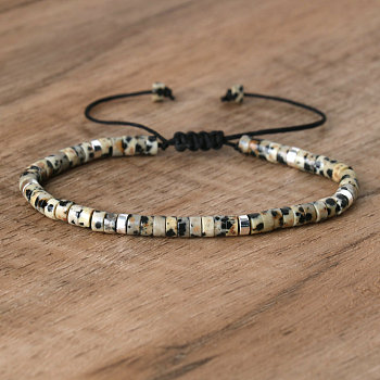 Natural Dalmatian Jasper Beaded Braided Bracelets, Adjustable Women's Bracelets, 