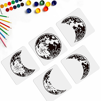 5Pcs 5 Styles PET Hollow Out Drawing Painting Stencils, for DIY Scrapbook, Photo Album, Moon Pattern, 300x300mm, 1pc/style