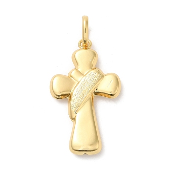 Brass Pendants, Long-Lasting Plated, Lead Free & Cadmium Free, Cross Charm, Real 18K Gold Plated, 54mm, Hole: 10x7mm