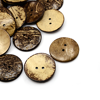 Coconut Buttons, 2-Hole, Flat Round, Coconut Brown, 51x6mm, Hole: 4mm