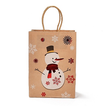 Christmas Theme Hot Stamping Rectangle Paper Bags, with Handles, for Gift Bags and Shopping Bags, Snowman, Bag: 8x15x21cm, Fold: 210x150x2mm