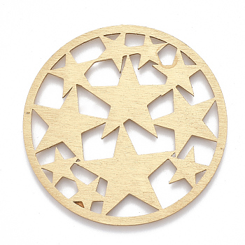 Aluminium Filigree Joiners Links, Laser Cut Filigree Joiners Links, Flat Round with Star, Golden, 50x1mm