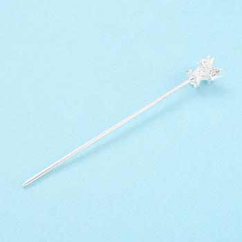 Alloy Hair Stick Findings, Vintage Decorative for Hair Diy Accessory, Flower, Silver, 134x16mm, Tray: 12mm, Pin: 2.5mm