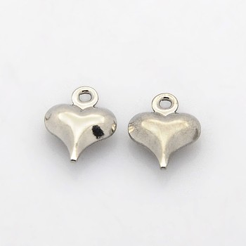 304 Stainless Steel Puffed Heart Charms, Stainless Steel Color, 10x8x3mm, Hole: 1mm