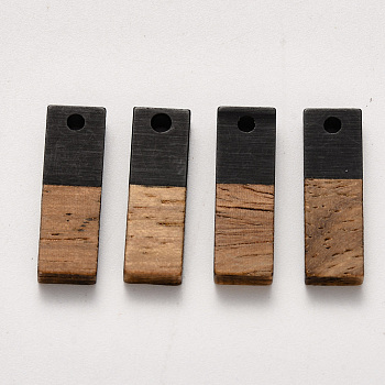 Resin & Walnut Wood Pendants, Rectangle, Black, 20x6.5x3mm, Hole: 1.8mm