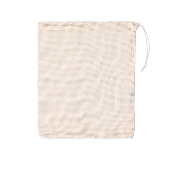 Cotton Storage Pouches, Drawstring Bags, Rectangle, Antique White, 30x19cm