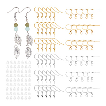 80Pcs 4 Style 304 Stainless Steel French Hooks with Coil and Ball, Ear Wire, with 100Pcs Plastic Ear Nuts, Golden & Stainless Steel Color, 21 Gauge, 15~21x18mm, Hole: 2~2.5mm, Pin: 0.7mm, 20Pcs/style
