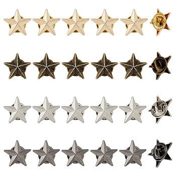 24Pcs 4 Colors Alloy Star Brooches, Men's Shirt Collar Pins, Mixed Color, 17x18x4mm, 6pcs/color