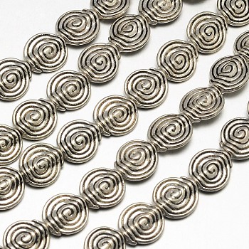 Tibetan Style Flat Round/Vortex Alloy Bead Strands, Lead Free & Cadmium Free & Nickel Free, Antique Silver, 11.5x4mm, Hole: 1.5mm, about 19pcs/strand, 8 inch