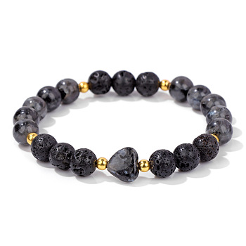 Heart & Round Natural Lava Rock Bead Stretch Bracelets, show in picture