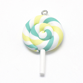 Handmade Polymer Clay Big Pendants, Lollipop, Colorful, 48~56x27~29x7~10mm, Hole: 2mm