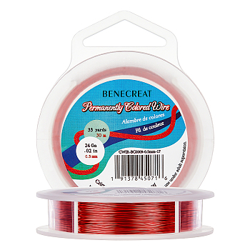 BENECREAT Round Copper Wire for Jewelry Making, Crimson, 24 Gauge, 0.5mm, about 30m/roll