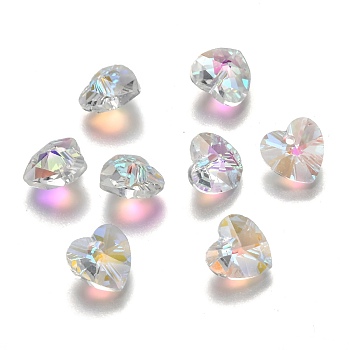 Romantic Valentines Ideas Glass Charms, Faceted Heart Pendants, Clear, 10x10x5mm, Hole: 1mm
