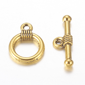 Tibetan Style Alloy Toggle Clasps, Lead Free & Cadmium Free, Ring, Antique Golden, Ring: about 11mm wide, 15mm long, Bar: about 2.5mm wide, 20mm long, hole: 2mm