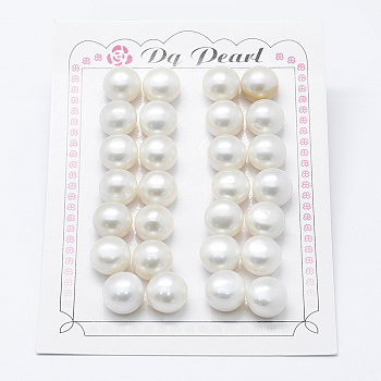 Natural Cultured Freshwater Pearl Beads, Grade 3A, Half Drilled, Rondelle, Floral White, 12x9mm, Hole: 0.8mm, about 28pcs/board
