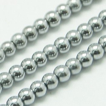 Non-magnetic Synthetic Hematite Beads Strands, Round, Platinum Plated, 2mm, Hole: 1mm, about 190pcs/strand, 15.7 inch