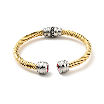 Rhinstone Open Cuff Bangle, Golden 304 Stainless Steel Jewelry for Women, Rose, Inner Diameter: 2-1/4 inch(5.65cm)