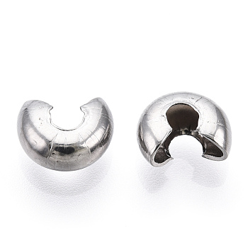 304 Stainless Steel Crimp Beads Covers, Stainless Steel Color, 8.2mm, Hole: 2.5mm
