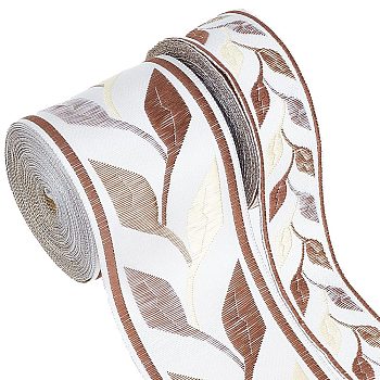10M 2 Styles Embroidery Polyester Ribbon, Leaf Pattern, for Gift Bouquet Wrapping, Beige, 1-1/8~2-3/8 inch(30~60mm), 5m/style