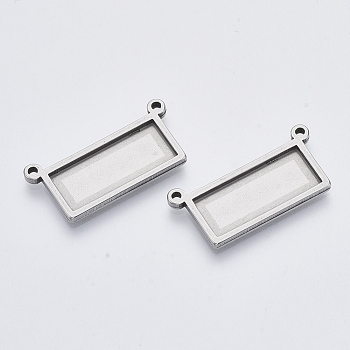 201 Stainless Steel Pendant Cabochon Settings, Plain Edge Bezel Cups, Rectangle, Stainless Steel Color, Tray:10x25mm, 16x33.5x2mm, Hole: 1.8mm