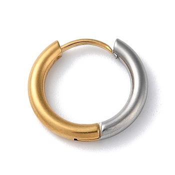 Two Tone 304 Stainless Steel Huggie Hoop Earrings, Golden & Stainless Steel Color, 16x17.5x2.5mm