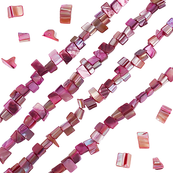 4 Strands Dyed Natural Freshwater Shell Beads Strands, Nuggets, Old Rose, 7.5~9x9.5~15x5~9mm, Hole: 0.9mm, about 42~50pcs/strand, 14.45''~14.76''(36.7~37.5cm)
