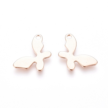 201 Stainless Steel Charms, Butterfly, Rose Gold, 13x9x0.7mm, Hole: 1.4mm