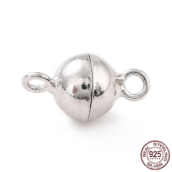 Rhodium Plated 925 Sterling Silver Magnetic Clasps, Round, Platinum, 12x7x7x7mm, Hole: 1.5mm