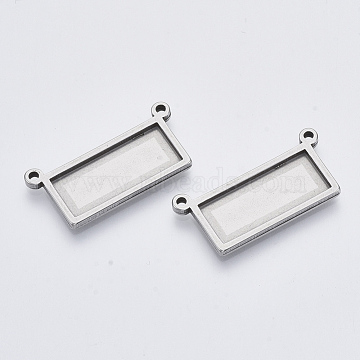 304 Stainless Steel Pendant Cabochon Settings, Plain Edge Bezel Cups, Rectangle, Stainless Steel Color, Tray:10x25mm, 16x33.5x2mm, Hole: 1.8mm(X-STAS-R101-07)