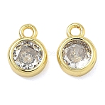 Brass with Clear Cubic Zirconia Pendants, Round Charms, Cadmium Free & Lead Free, Long-Lasting Plated, Rack Plating, Real 18K Gold Plated, 9x6.5x3mm, Hole: 1.4mm(KK-I476-12G)