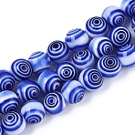 Handmade Millefiori Glass Round Beads Strands, Royal Blue, 8mm, Hole: 1.2~1.4mm, about 48~49pcs/strand, 14.09~14.37''(35.8~36.5cm)(LK-R004-93A)