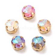 Sew on Rhinestone, Mocha Fluorescent Style, Glass Rhinestone, with Golden Tone Brass Prong Settings,  Garments Accessories, Faceted, Square, Mixed Color, 7x7x5.5mm, Hole: 1mm(RGLA-M008-K01)