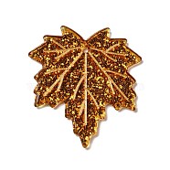 Acrylic Pendants, with Glitter Powder, Maple Leaf Charm, Goldenrod, 37x33.5x2mm, Hole: 1.6mm(OACR-G025-01B)