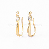 Brass Micro Pave Clear Cubic Zirconia Earring Hooks, with Horizontal Loop, Real 18K Gold Plated, 17.5x3mm, Hole: 1.2mm, 18 Gauge, Pin: 1mm(ZIRC-S068-005-NF)