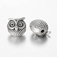 Owl Alloy Beads, Antique Silver, 11x11x9mm, Hole: 1.5mm(PALLOY-L161-04AS)