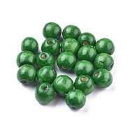 Dyed Natural Wood Beads, Round, Lead Free, Green, 16x15mm, Hole: 4mm, about 800pcs/1000g(WOOD-Q006-16mm-05-LF)